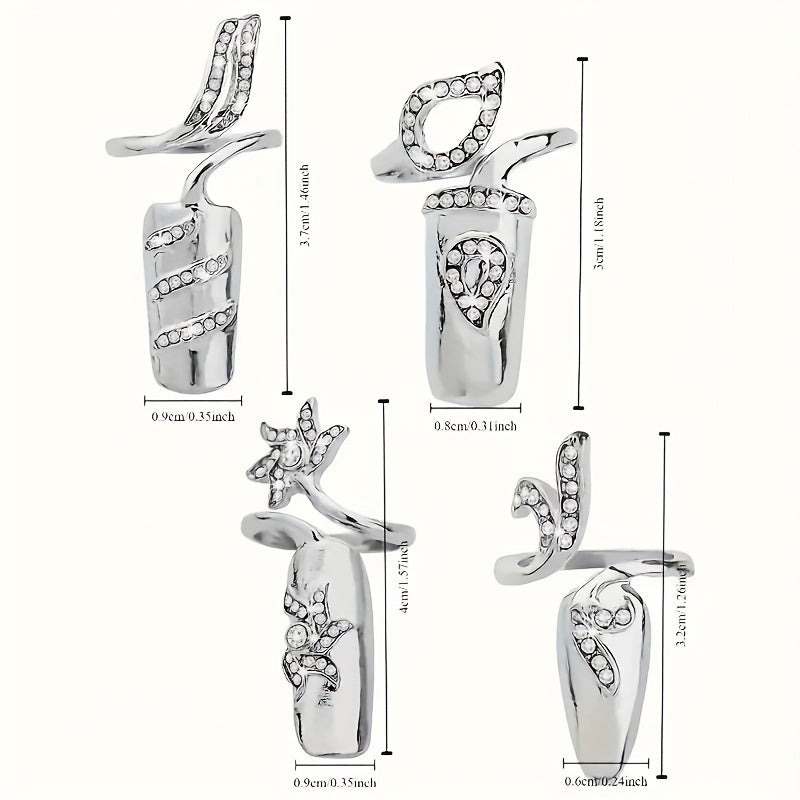 Arousar 8pcs Elegant Hollow Ring Nail Art Set - Fashion Metal Nail Art, Hypoallergenic, Perfect for Ladies and Girls, Ideal for Valentine'S Day